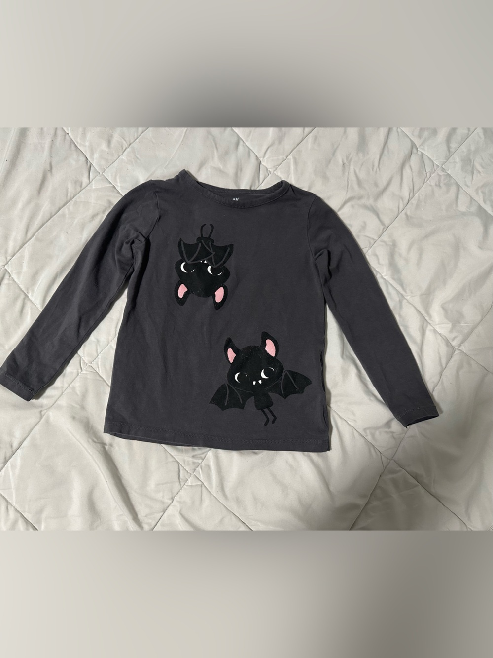 H&M Dark Gray Long-Sleeve Bat Tee with Pink Ear Accents